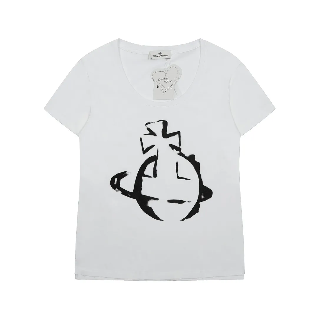 VIVI997# "Top hot style" vivienne west wood Queen Mother West U-neck big T short sleeves 2025 top hot style 220g 32 count high-density double yarn pure cotton, comfortable fabric The upper body effect is good-looking, and the rate of turning heads is high Size: XS-L Color: White Black